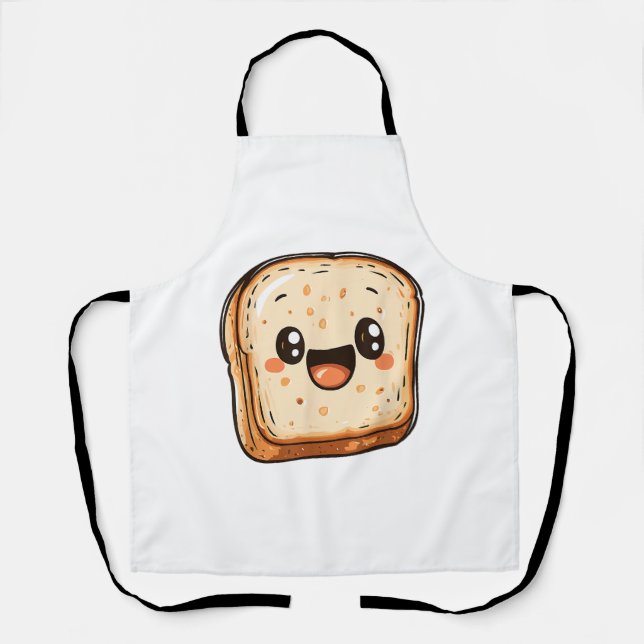Happy Bread Slice Cartoon Smiling Toast Apron (Front)