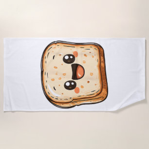 Happy Bread Slice Cartoon Smiling Toast Beach Towel