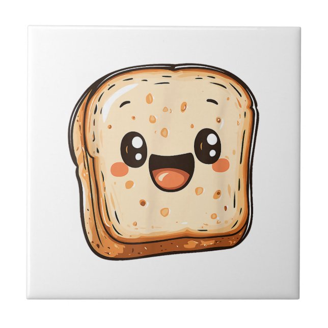 Happy Bread Slice Cartoon Smiling Toast Ceramic Tile (Front)