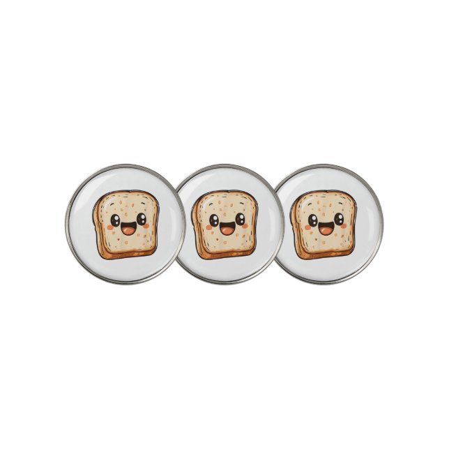 Happy Bread Slice Cartoon Smiling Toast Golf Ball Marker (3 Up)