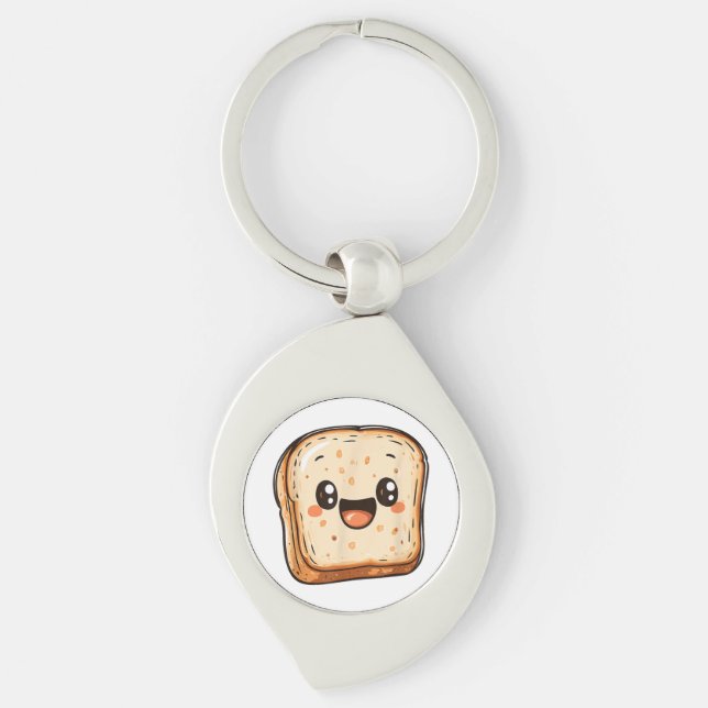 Happy Bread Slice Cartoon Smiling Toast Keychain (Front)