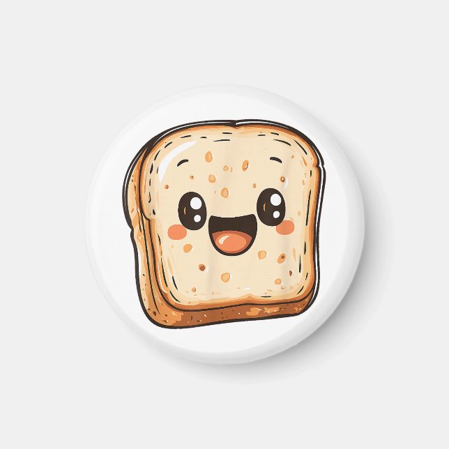 Happy Bread Slice Cartoon Smiling Toast Magnet (Front)