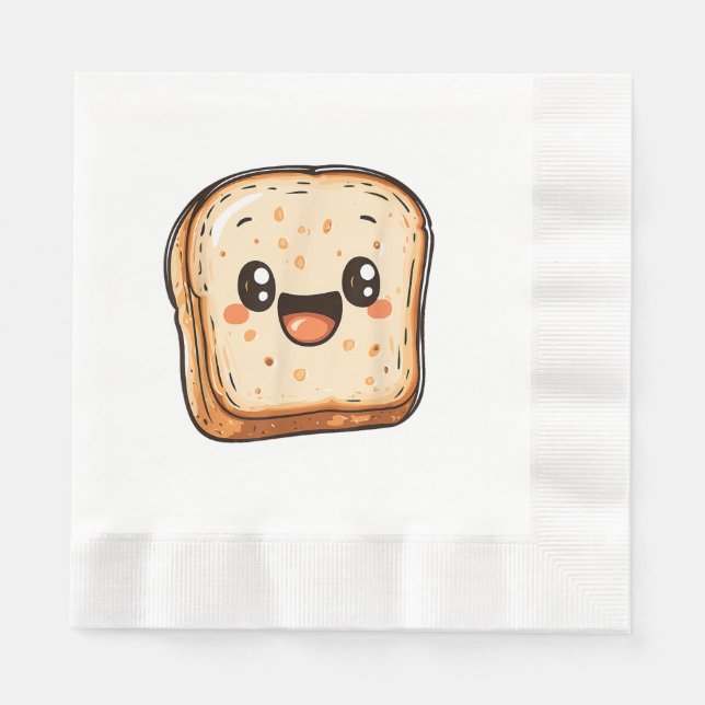 Happy Bread Slice Cartoon Smiling Toast Napkins (Front)