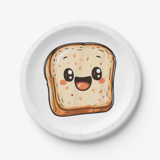 Happy Bread Slice Cartoon Smiling Toast Paper Plates (Front)