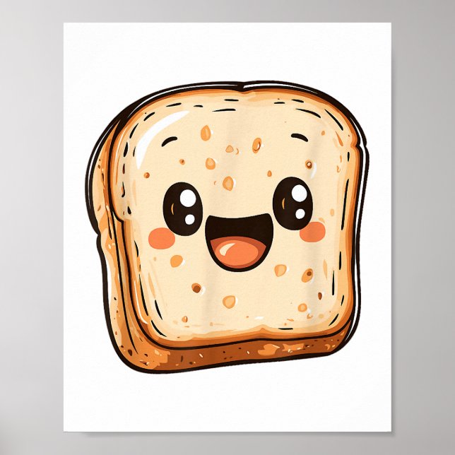 Happy Bread Slice Cartoon Smiling Toast Poster (Front)