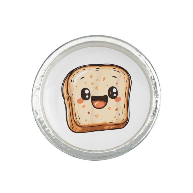 Happy Bread Slice Cartoon Smiling Toast Ring (Front)