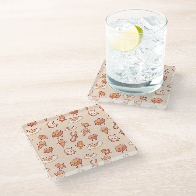Happy breakfast glass coaster (Angled)