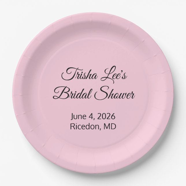 Happy Bridal Shower Pink Paper Plates (Front)