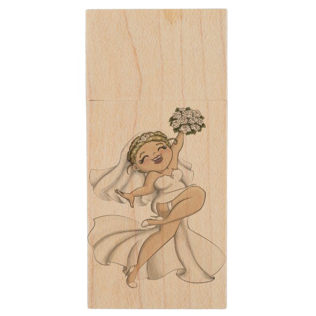 Happy Bride 02 Wood Flash Drive (Front Vertical)