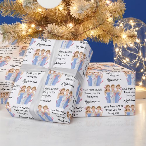 Happy Bride  Bridesmaids in Blue Gown Wrapping Paper