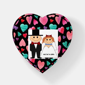 Happy Bride & Groom Hearts Paperweight by Koobear at Zazzle