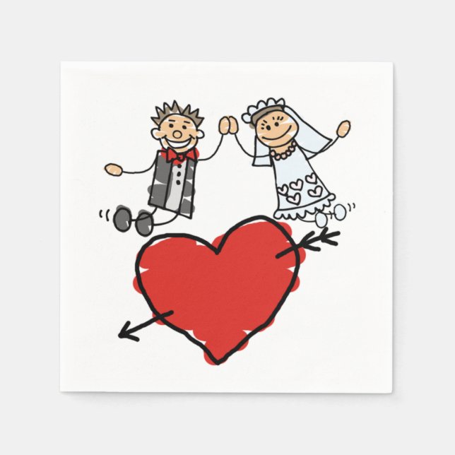 Happy Bride Groom High Five Heart Paper Napkins (Front)