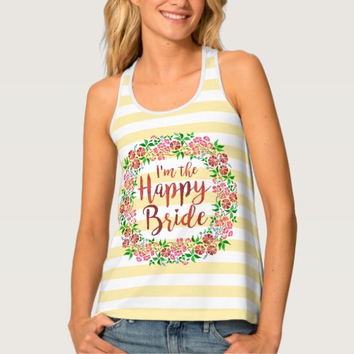 Happy Bride Wedding Floral Watercolor Stripes Cute Tank Top
