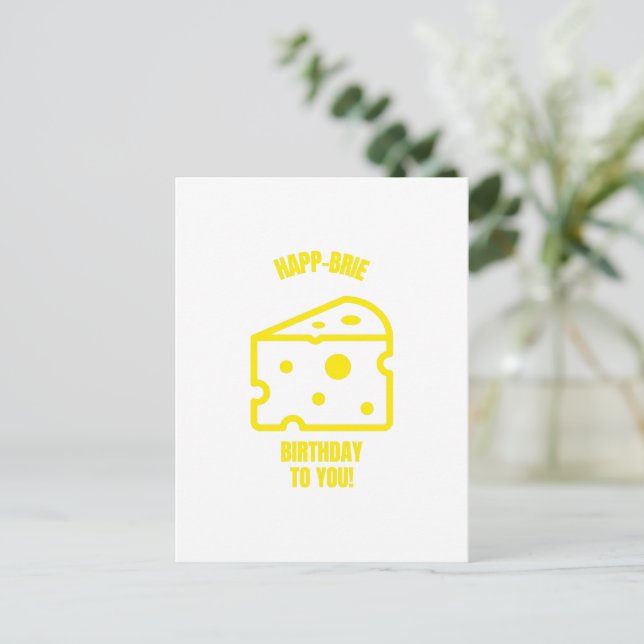 Happy brie birthday funny cheese pun jokes postcard (Standing Front)