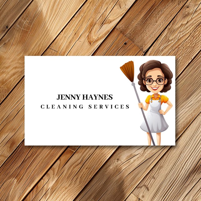 Happy Bright Clean Cleaning Lady Services  Business Card (Creator Uploaded)