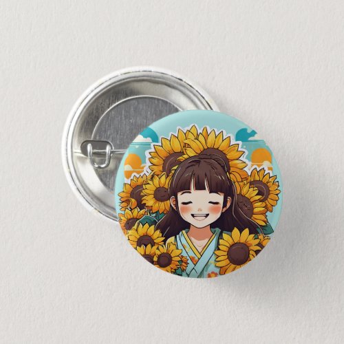 Happy Bright Kawaii Anime Girl Button