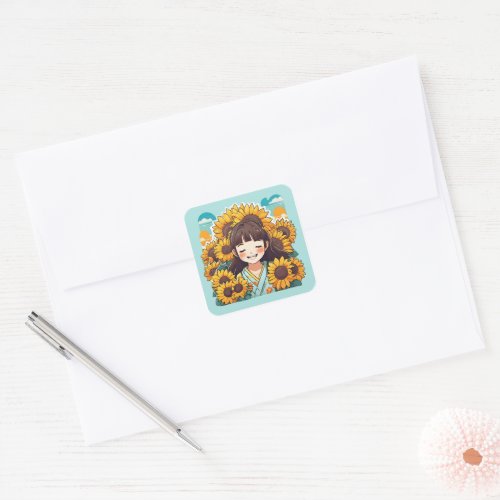 Happy Bright Kawaii Anime Girl Square Sticker