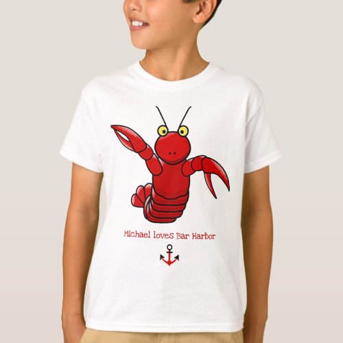 Happy Bright Red Lobster I Love Bar Harbor T_Shirt