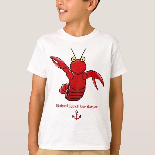Happy Bright Red Lobster I Love Bar Harbor T-Shirt (Front)