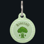 Happy Broccoli Personalized Pet ID Tag<br><div class="desc">Cute green cartoon happy broccoli with a big happy smile on his face. Templates on the front and the back to add your pets name and your details.</div>