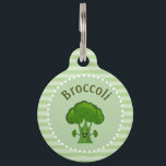 Happy Broccoli Personalized Pet ID Tag<br><div class="desc">Cute green cartoon happy broccoli with a big happy smile on his face. Templates on the front and the back to add your pets name and your details.</div>