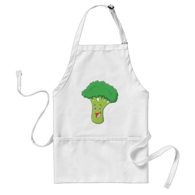 Happy Broccoli Vegetable Smiling Adult Apron (Front)