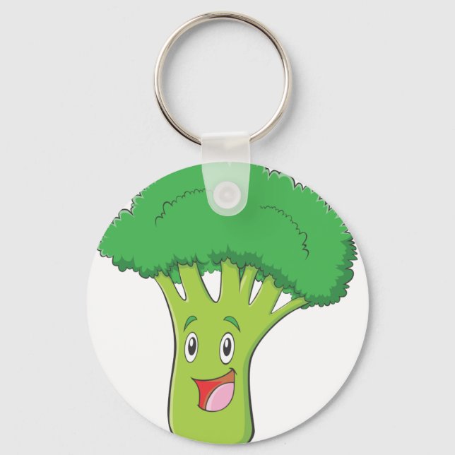 Happy Broccoli Vegetable Smiling Keychain (Front)