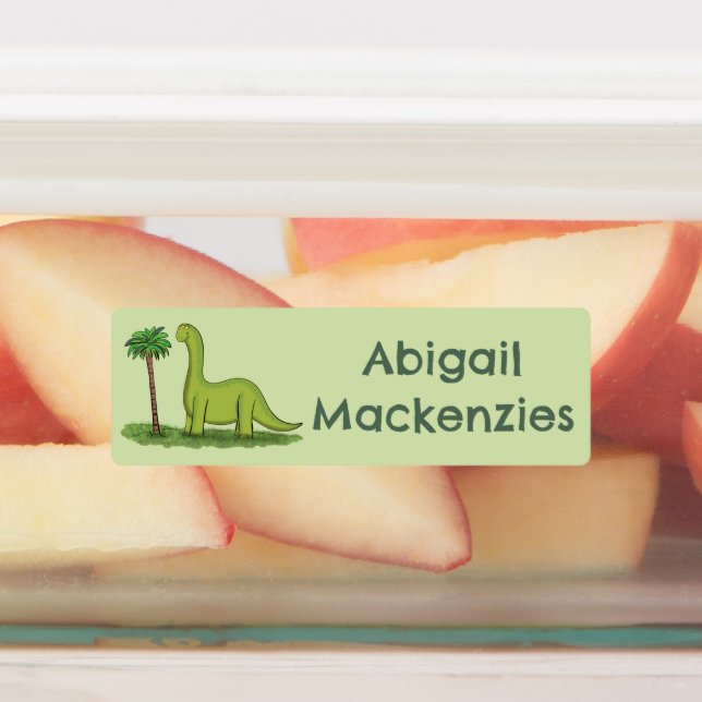 Happy brontosaurus dinosaur cartoon personalized labels (Affixed)