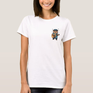 Happy Brown Bear Musician Playing Acoustic Guitar  T-Shirt