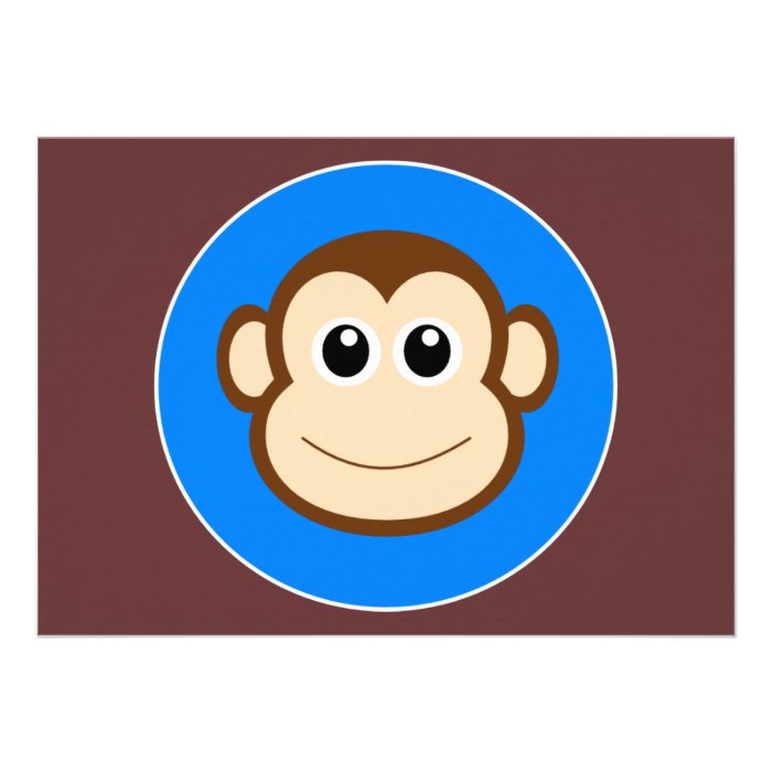 HAPPY BROWN CARTOON MONKEY SMILING FACE ROYAL BLUE CARDS