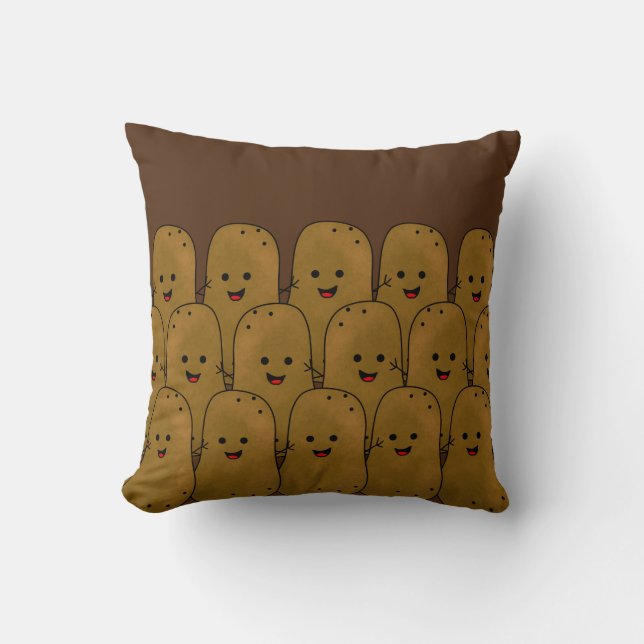 Happy Brown Funny Potatoes In A Group Throw Pillow (Front)