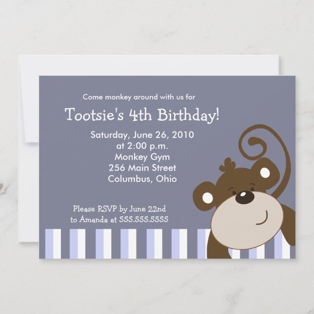 Happy Brown Monkey Fun 5x7 Birthday Invitation (Front)