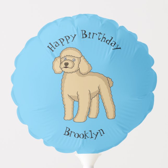 Happy brown poodle cartoon illustration  balloon (Front)