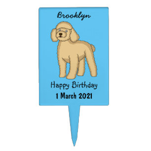 Happy brown poodle cartoon illustration cake topper
