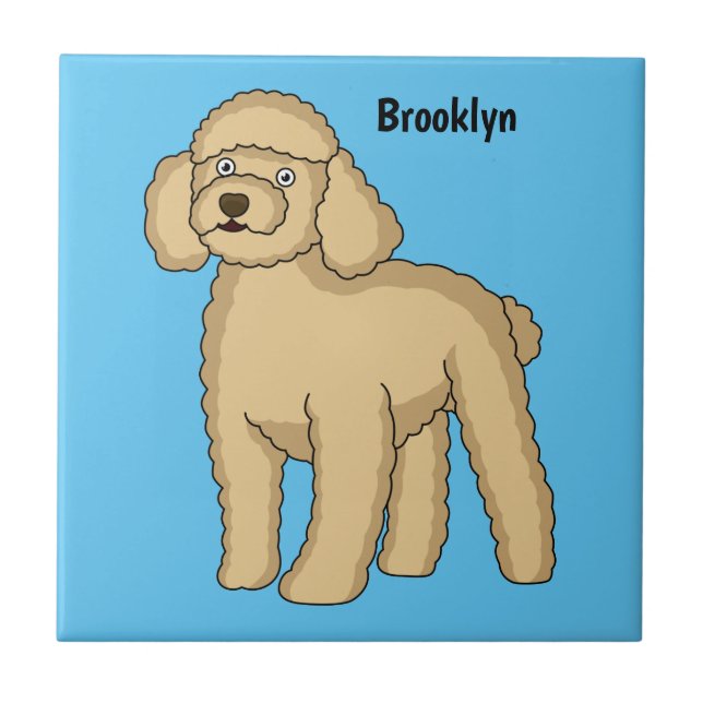 Happy brown poodle cartoon illustration ceramic tile (Front)