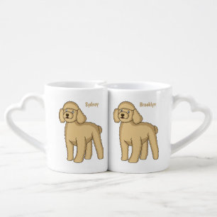 Happy brown poodle cartoon illustration coffee mug set