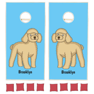 Happy brown poodle cartoon illustration cornhole set