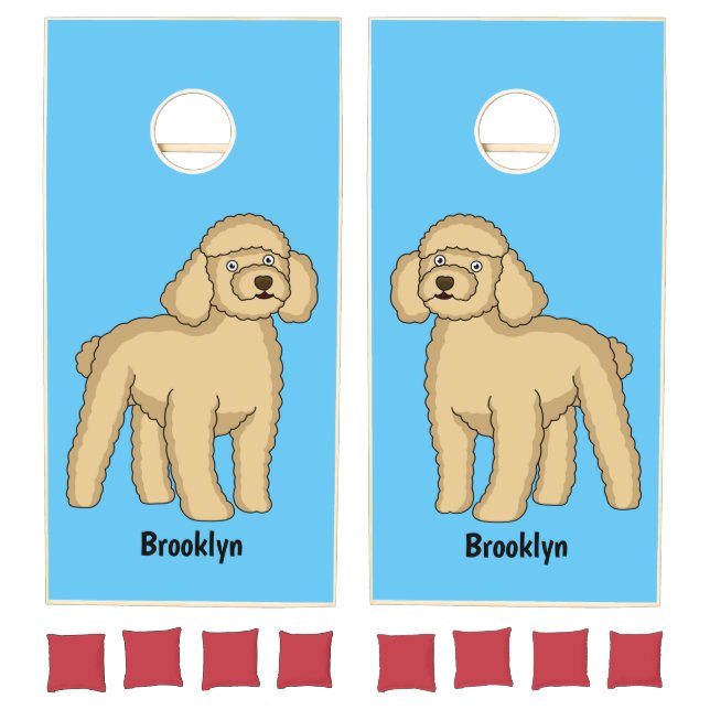 Happy brown poodle cartoon illustration cornhole set (Set)