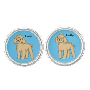 Happy brown poodle cartoon illustration cufflinks