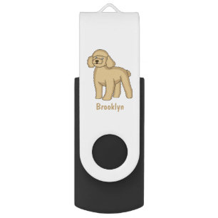 Happy brown poodle cartoon illustration flash drive