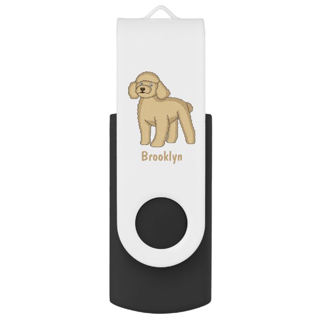 Happy brown poodle cartoon illustration flash drive (Front Vertical)