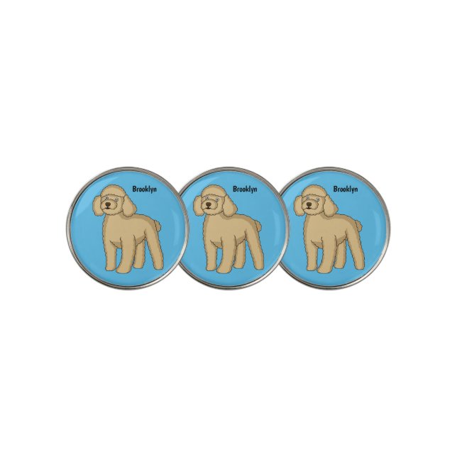 Happy brown poodle cartoon illustration golf ball marker (3 Up)