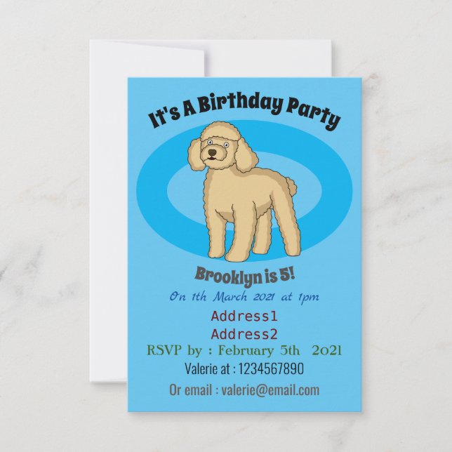 Happy brown poodle cartoon illustration invitation (Front)