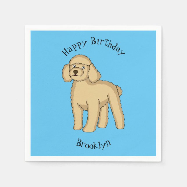 Happy brown poodle cartoon illustration napkins (Front)