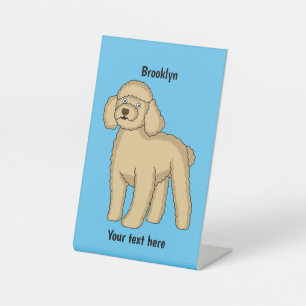 Happy brown poodle cartoon illustration pedestal sign