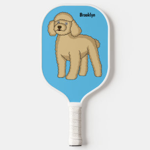 Happy brown poodle cartoon illustration pickleball paddle