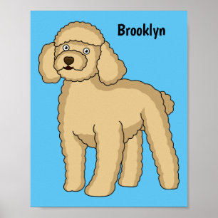 Happy brown poodle cartoon illustration poster