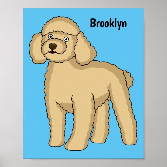 Happy brown poodle cartoon illustration poster (Front)
