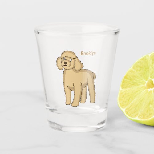 Happy brown poodle cartoon illustration shot glass