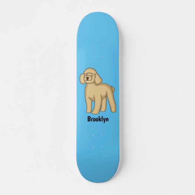 Happy brown poodle cartoon illustration  skateboard (Front)